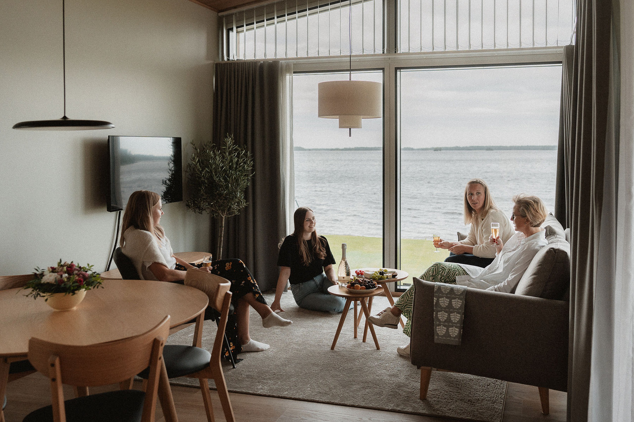 Friends gathering in the living room