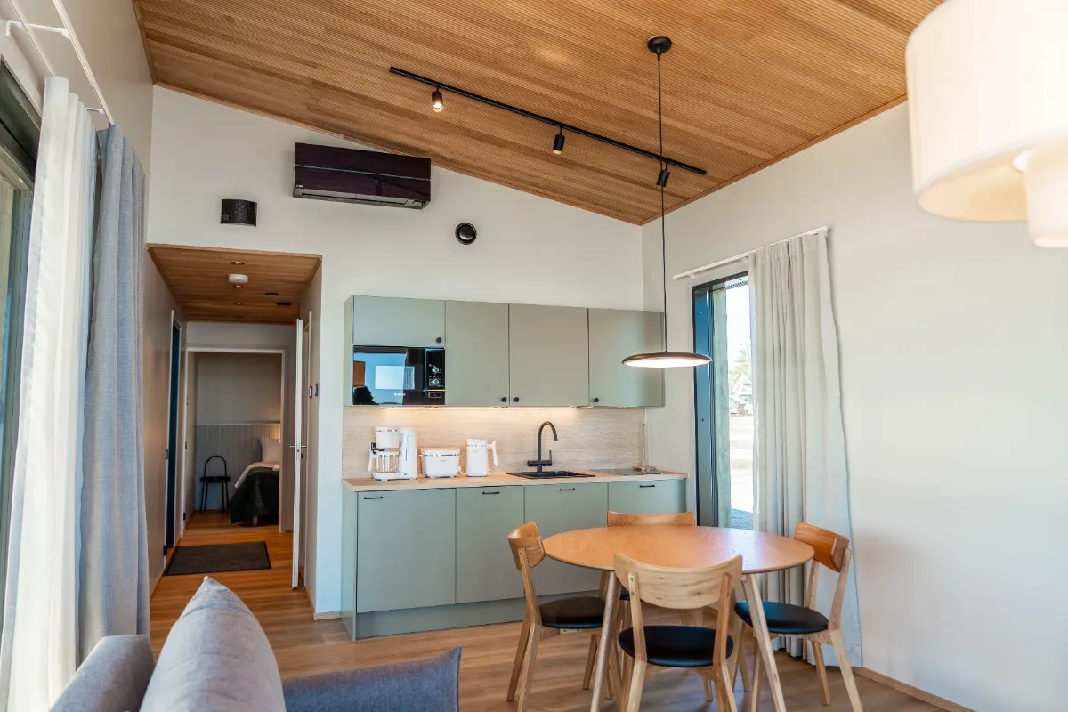 Open-plan kitchen and dining area