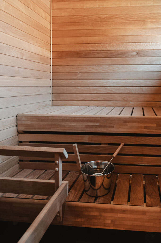 Hot sauna interior at Strandis